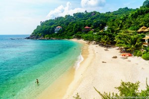 Blick auf das Meer und den Sai Daeng Strand auf Koh Tao