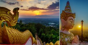Blick vom Tempel auf Chiang Mai und den Sonnenaufgang